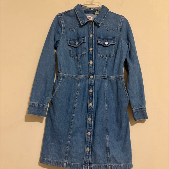 Women's Levi's Blue Denim Button-Front Mini Dress S - Picture 2 of 14
